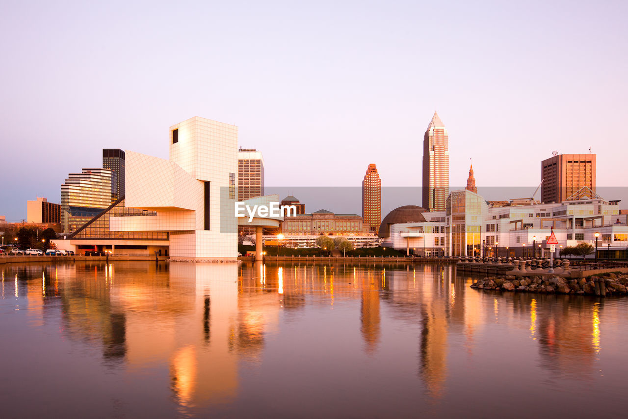 Skyline city downtown from the harbor, cleveland, ohio, united states