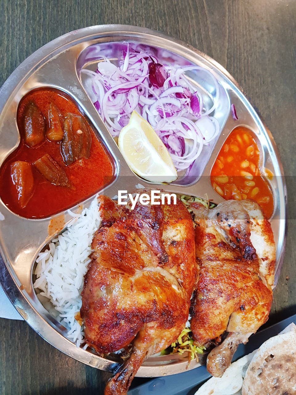 HIGH ANGLE VIEW OF MEAL SERVED IN PLATE