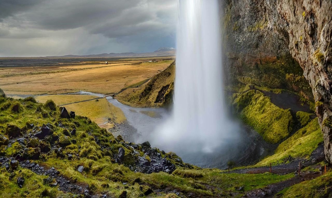 Scenic view of seljalandsfoss waterfall