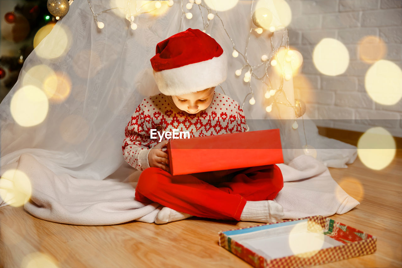 Christmas decorations on table at home