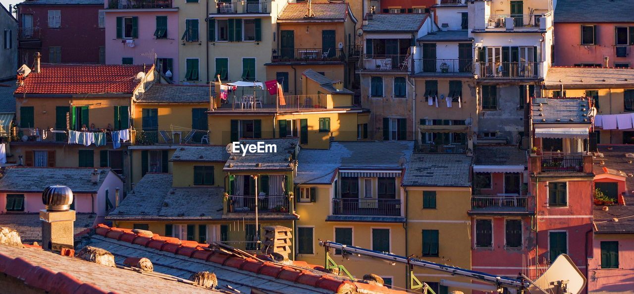 High angle view residential buildings in city