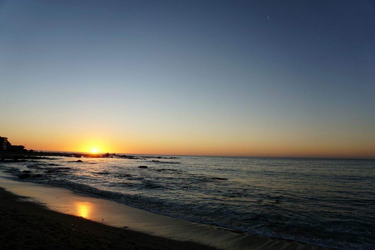 Scenic view of sea against clear sky during sunset