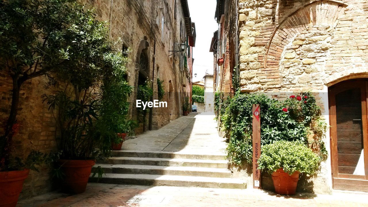 Narrow alley amidst old residential buildings