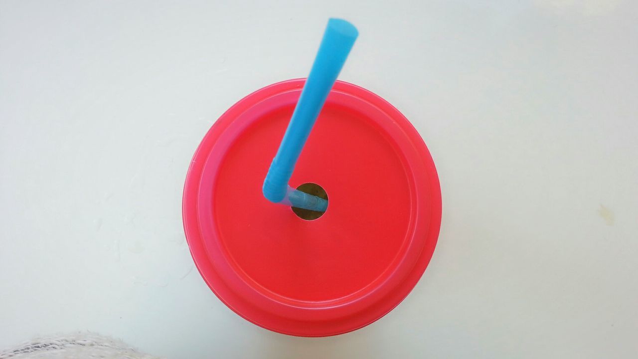 High angle view of drink in disposable cup on table