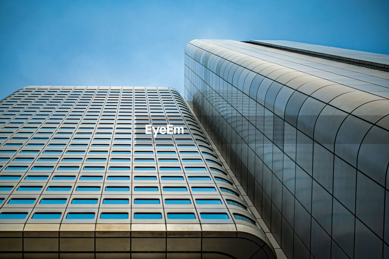 low angle view of modern building against clear sky