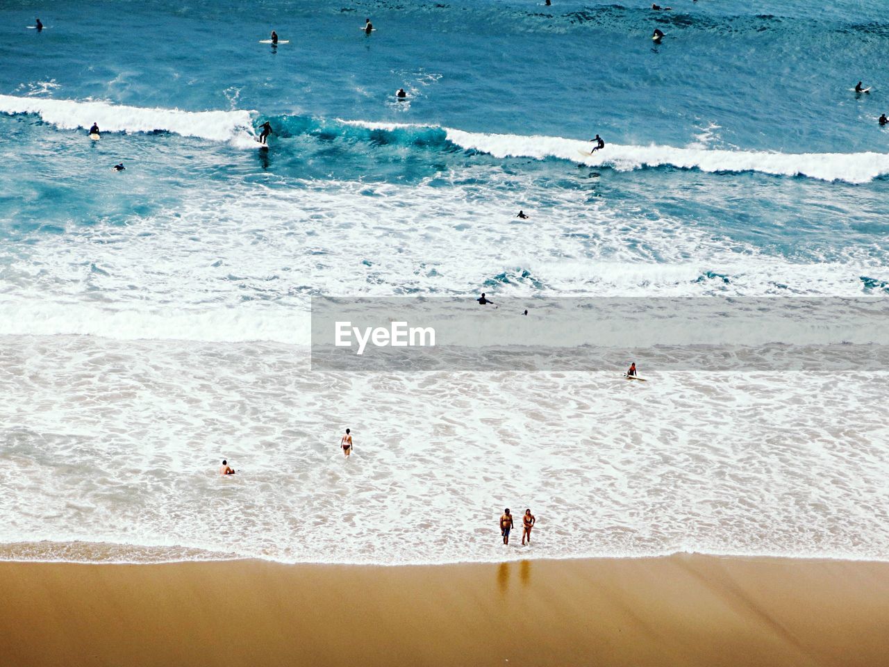 High angle view of people on beach