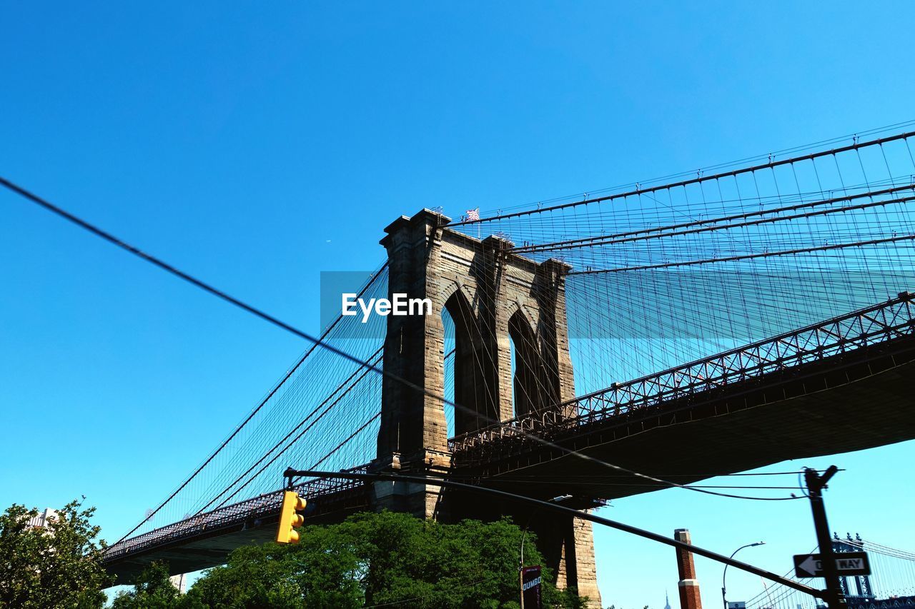 LOW ANGLE VIEW OF SUSPENSION BRIDGE AGAINST SKY