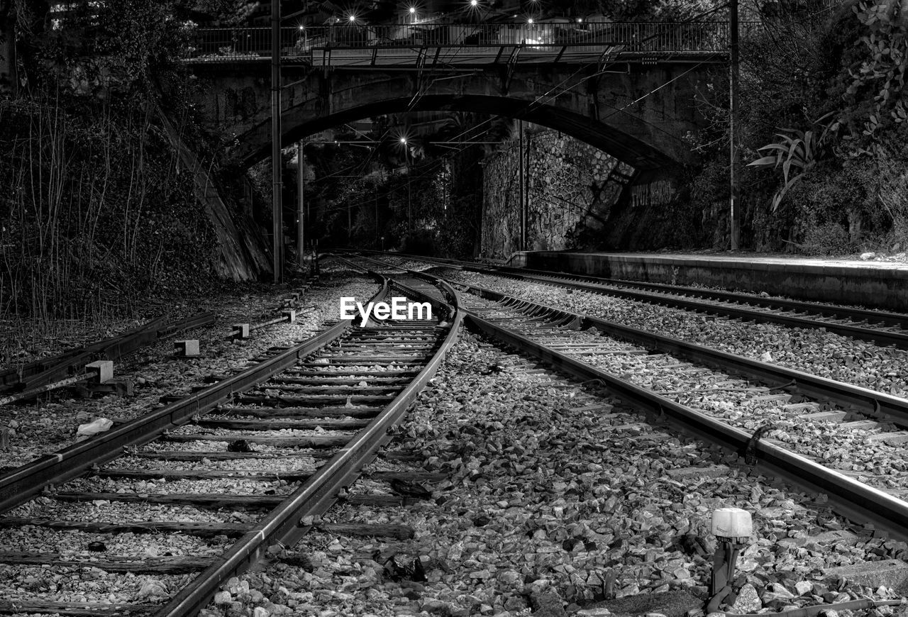 Arch bridge over railroad tracks