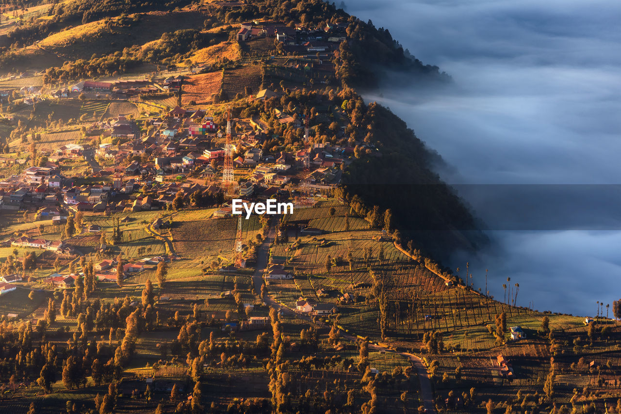 High angle view of buildings in city