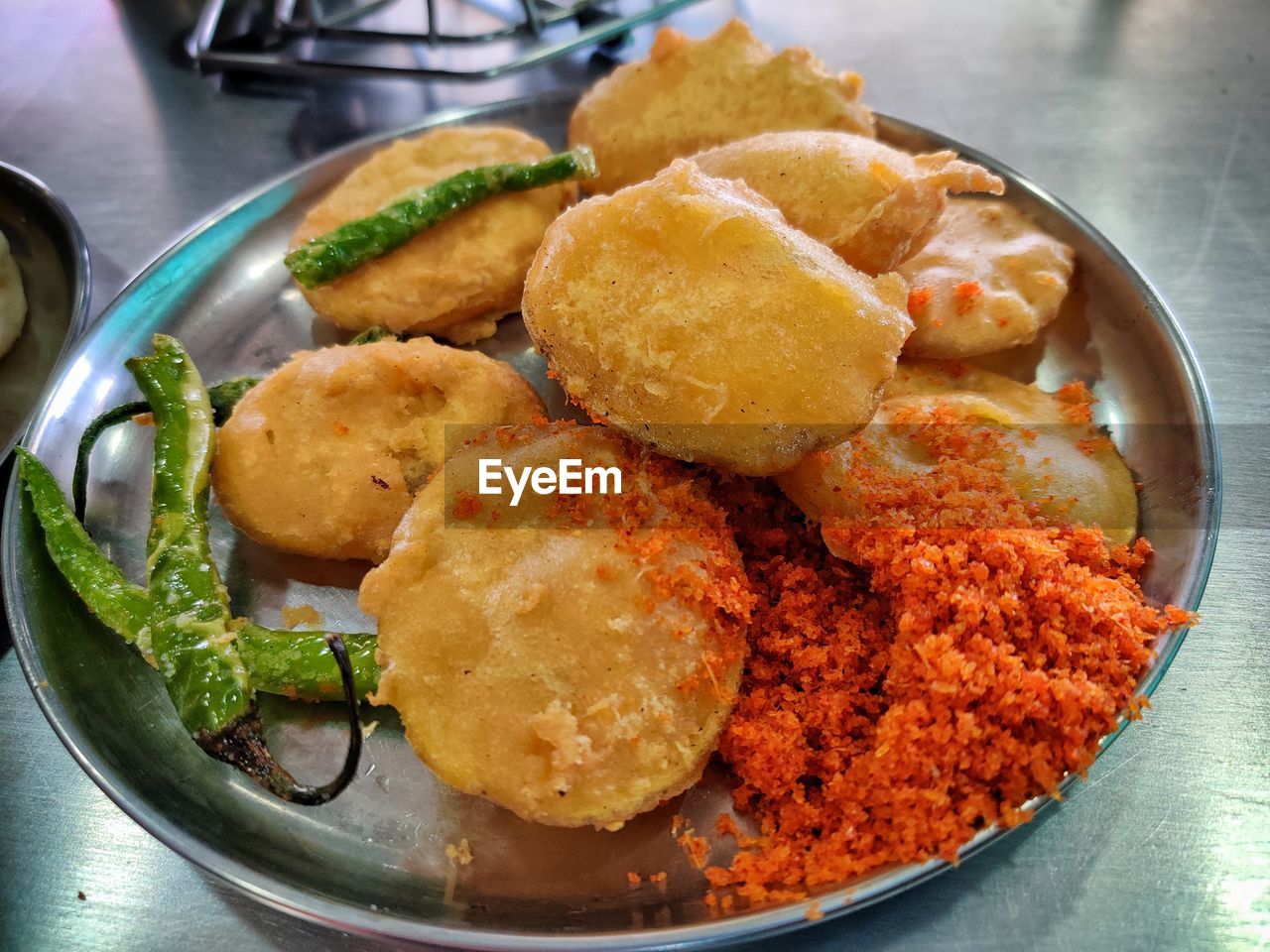 High angle view of food in plate