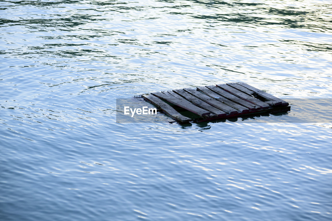 High angle view of raft on rippled water