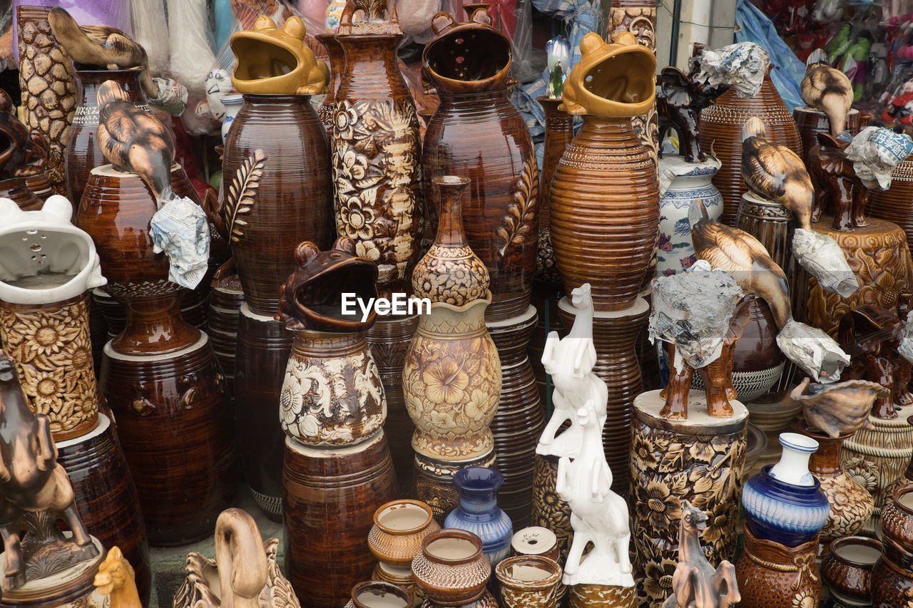 Close-up of various objects for sale at market
