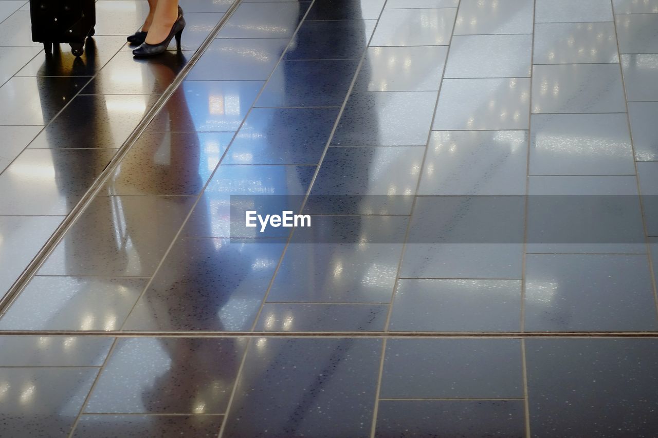 High angle view of tiled floor