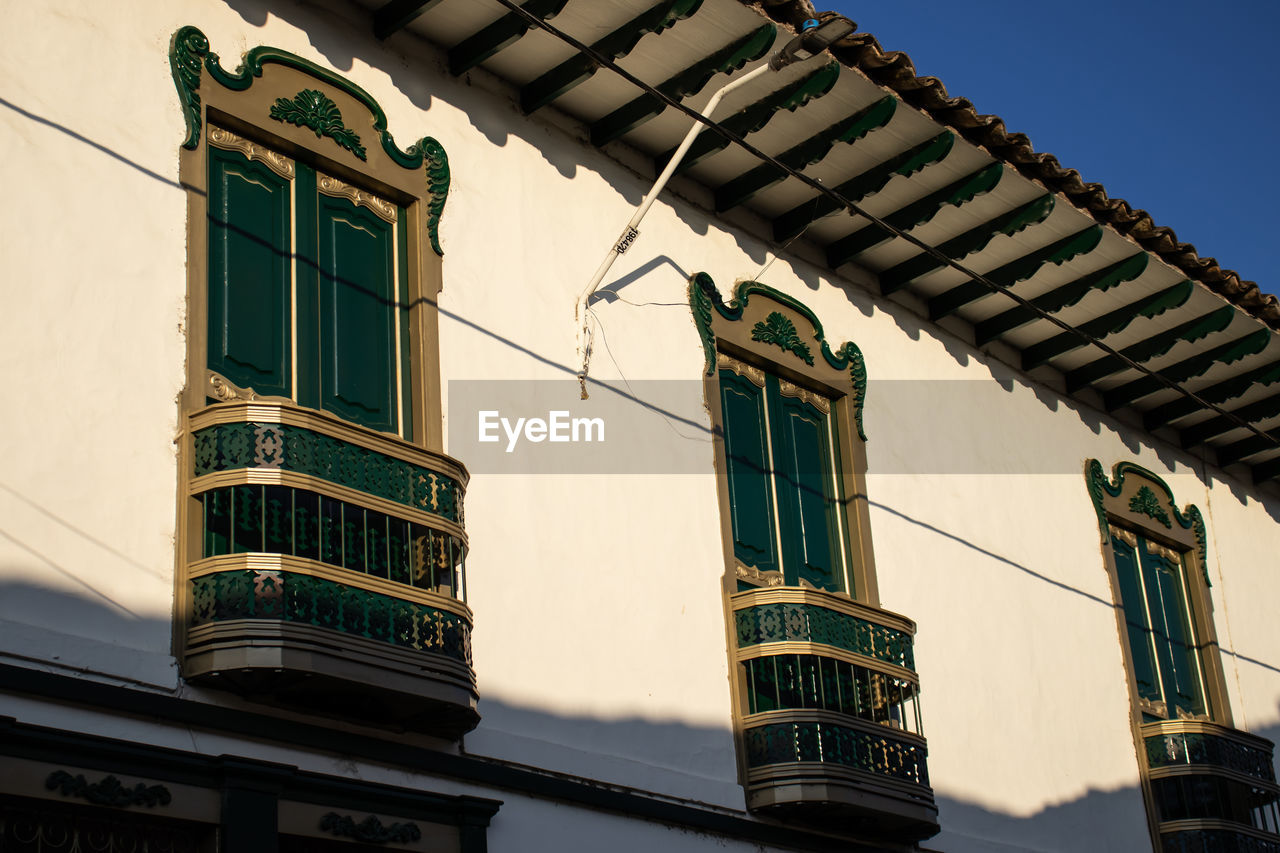 Beautiful facade of the houses at the historical downtown of the heritage town of salamina