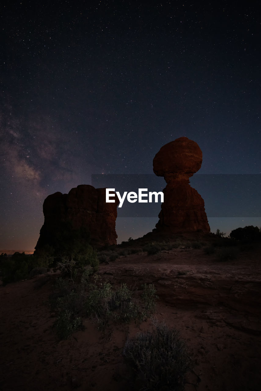 Landscape view from arches national park. balanced rock. , utah, usa. color image. night view