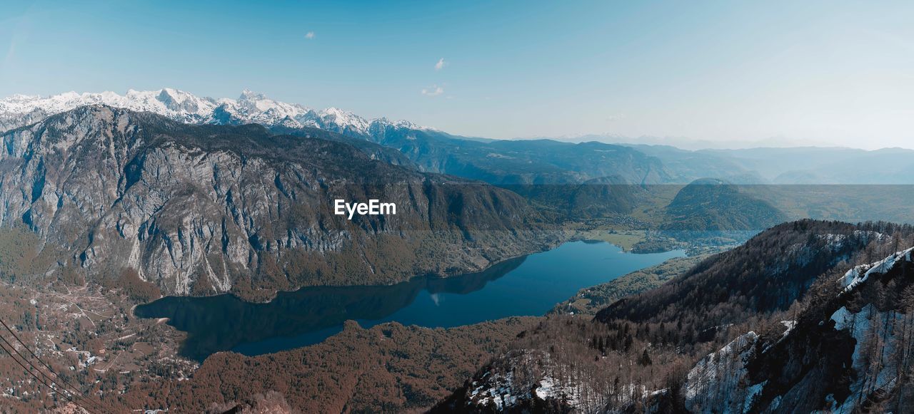 Panoramic view of snowcapped mountains against sky