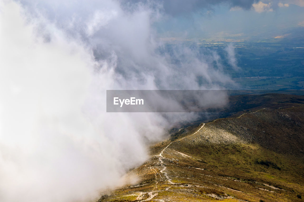 Scenic view of waterfall against sky