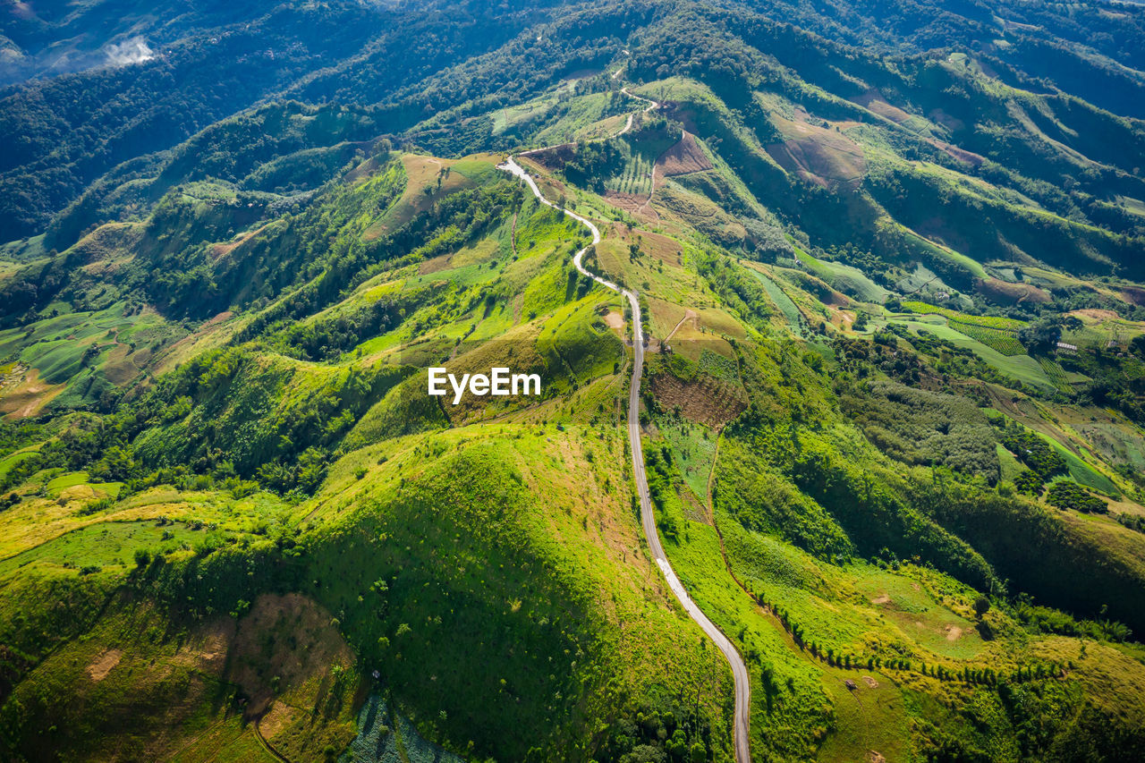 High angle view of road amidst landscape