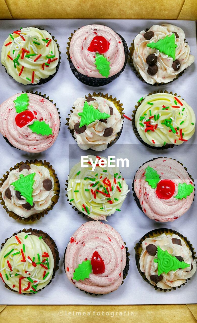 High angle view of sweet food on table