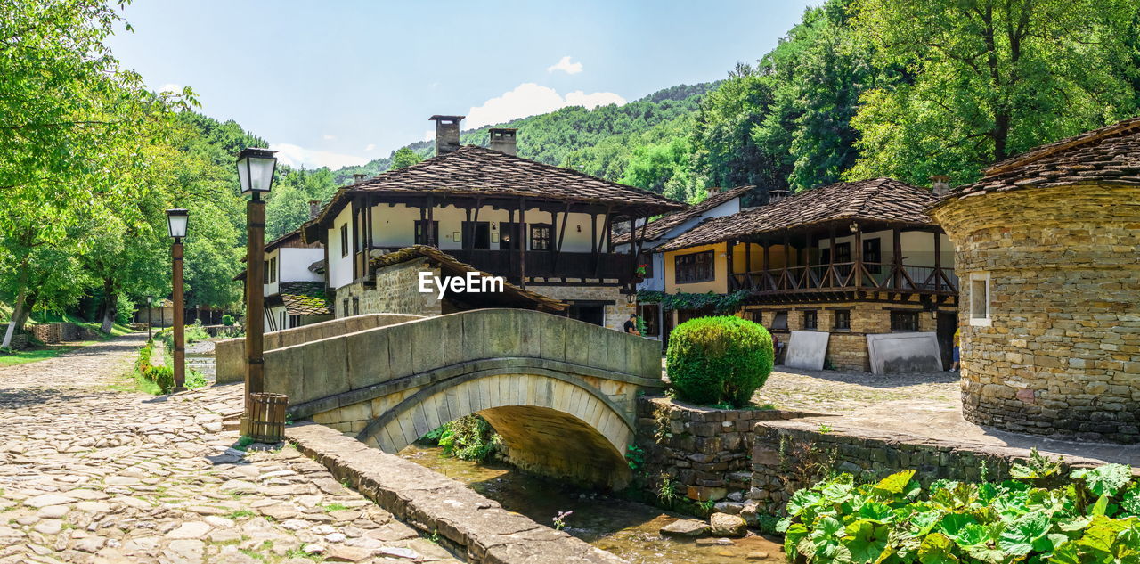 Stone bridge in the etar architectural ethnographic complex in bulgaria on a sunny summer day