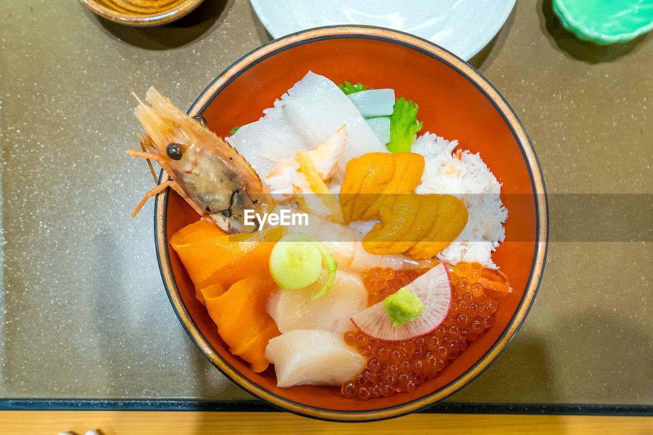 HIGH ANGLE VIEW OF FOOD IN BOWL