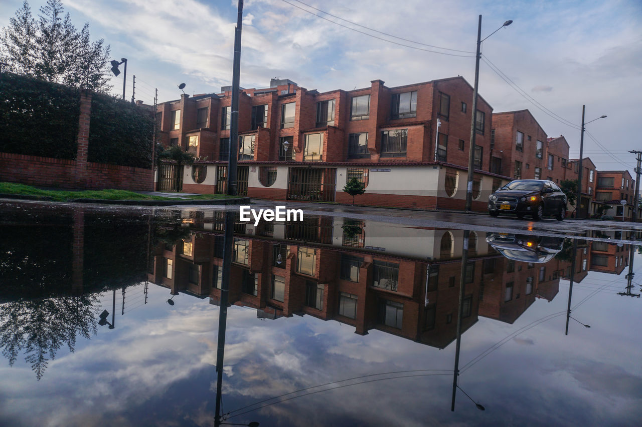 REFLECTION OF BUILDINGS IN LAKE