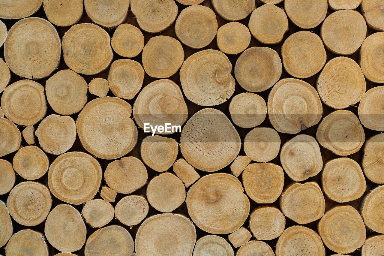 full frame shot of stacked logs