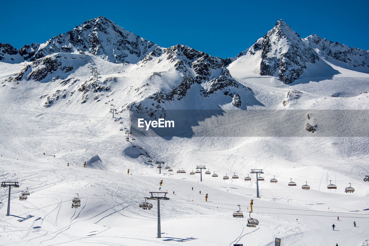 Scenic view of snow covered mountains against sky