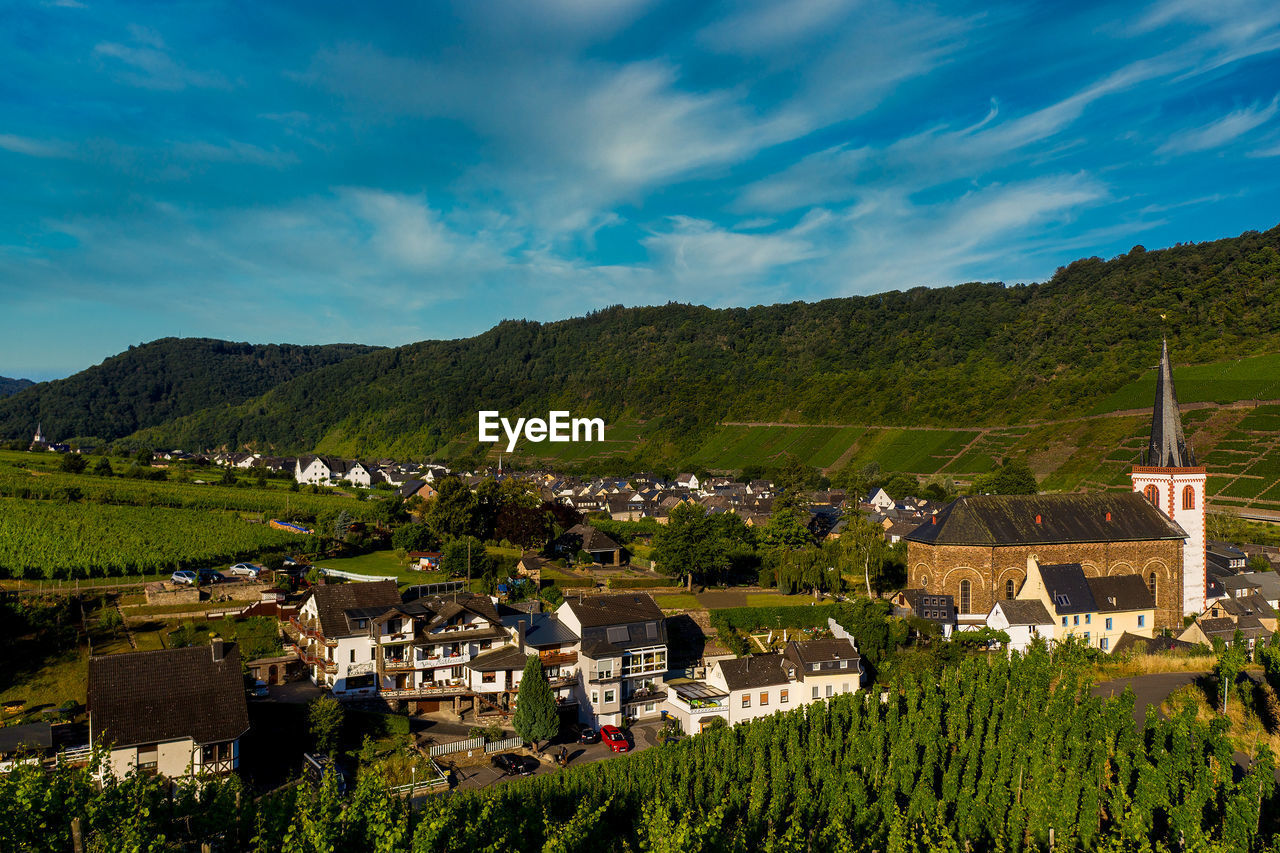 Panoramic view of the moselle vineyards near bruttig-fankel, germany. 