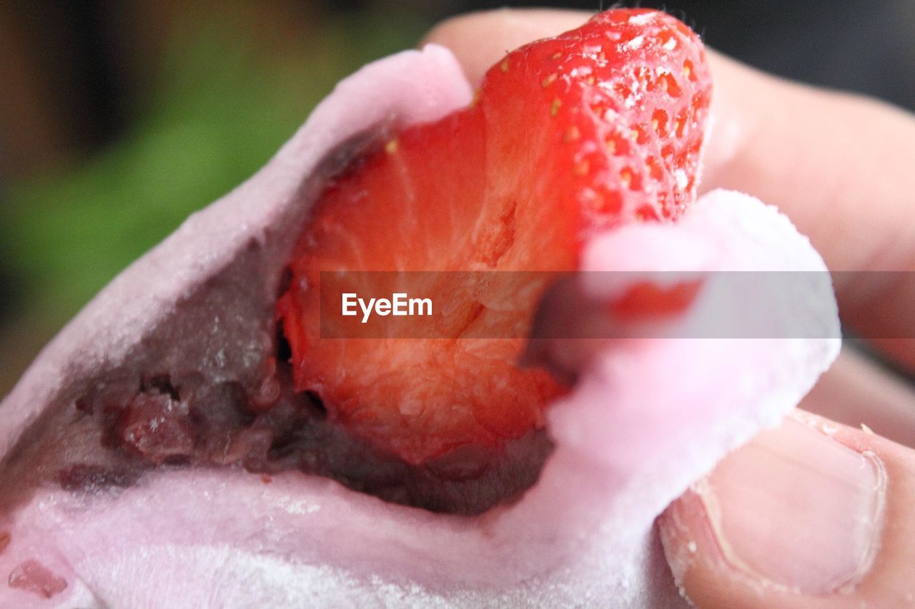 Close-up of strawberry daifuku
