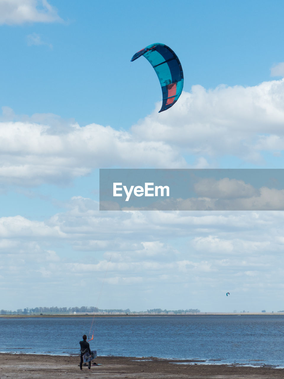 Kitesurfer preparing to start