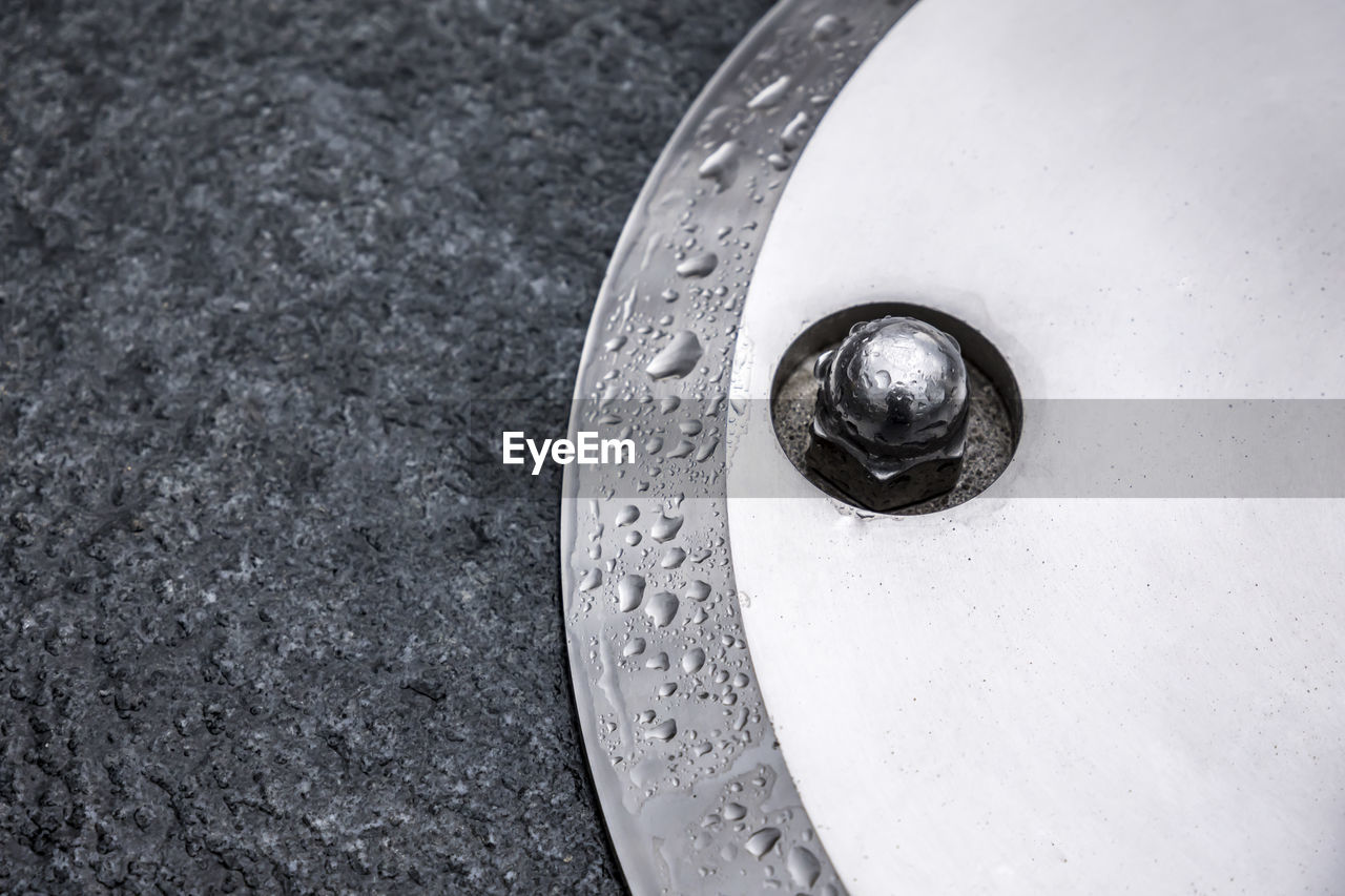 High angle view of wet metal