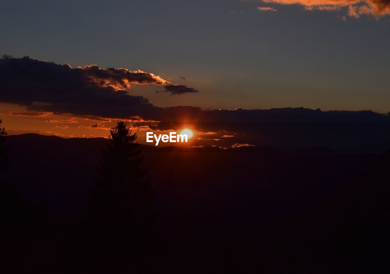 Silhouette landscape against sky during sunset