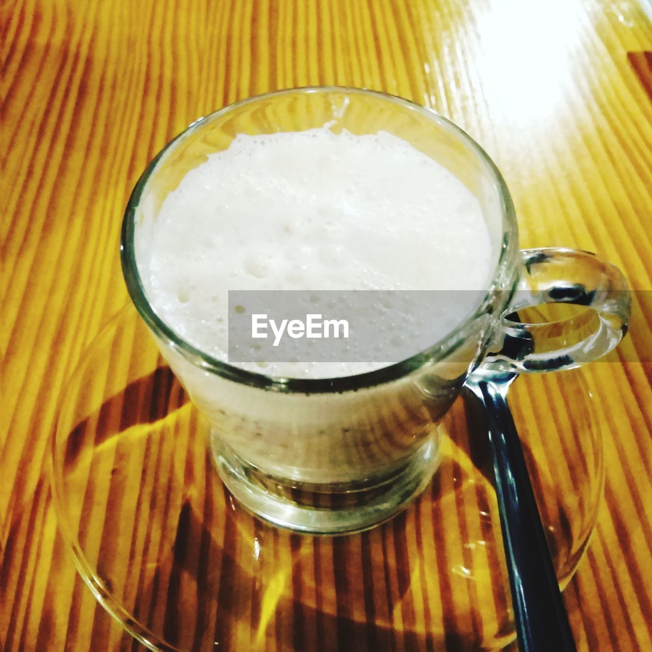 High angle view of coffee in glass