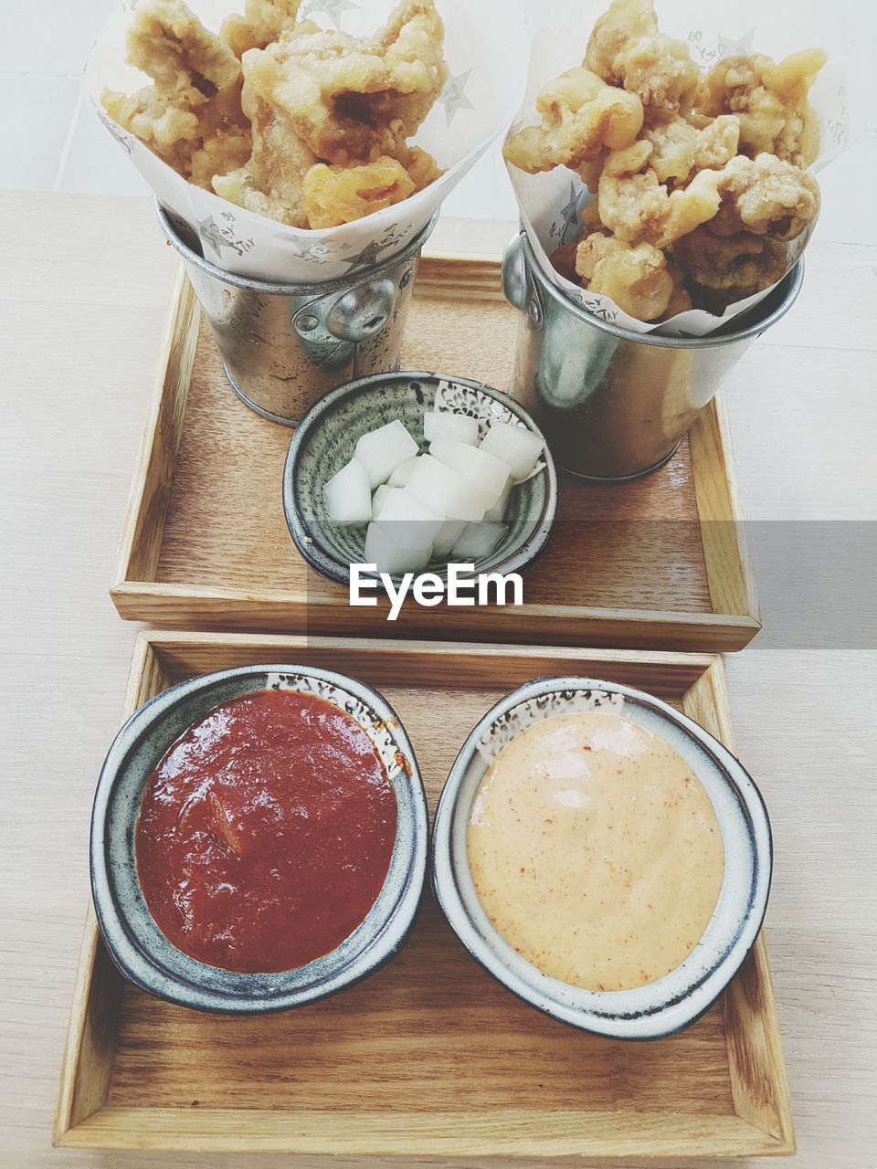 High angle view of food on table