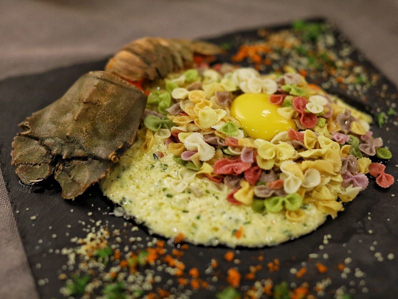 Close-up of food on slate plate