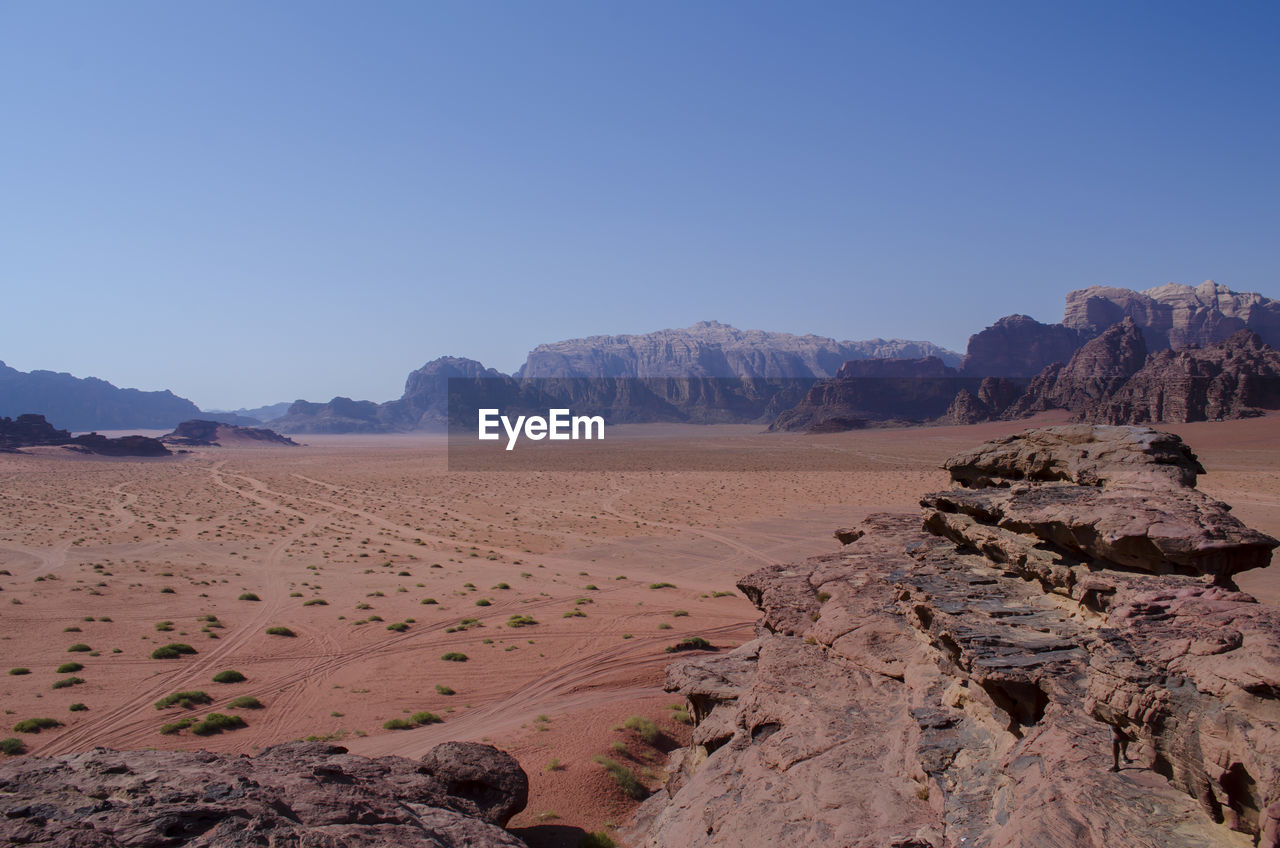 Scenic view of wadi rum against clear sky