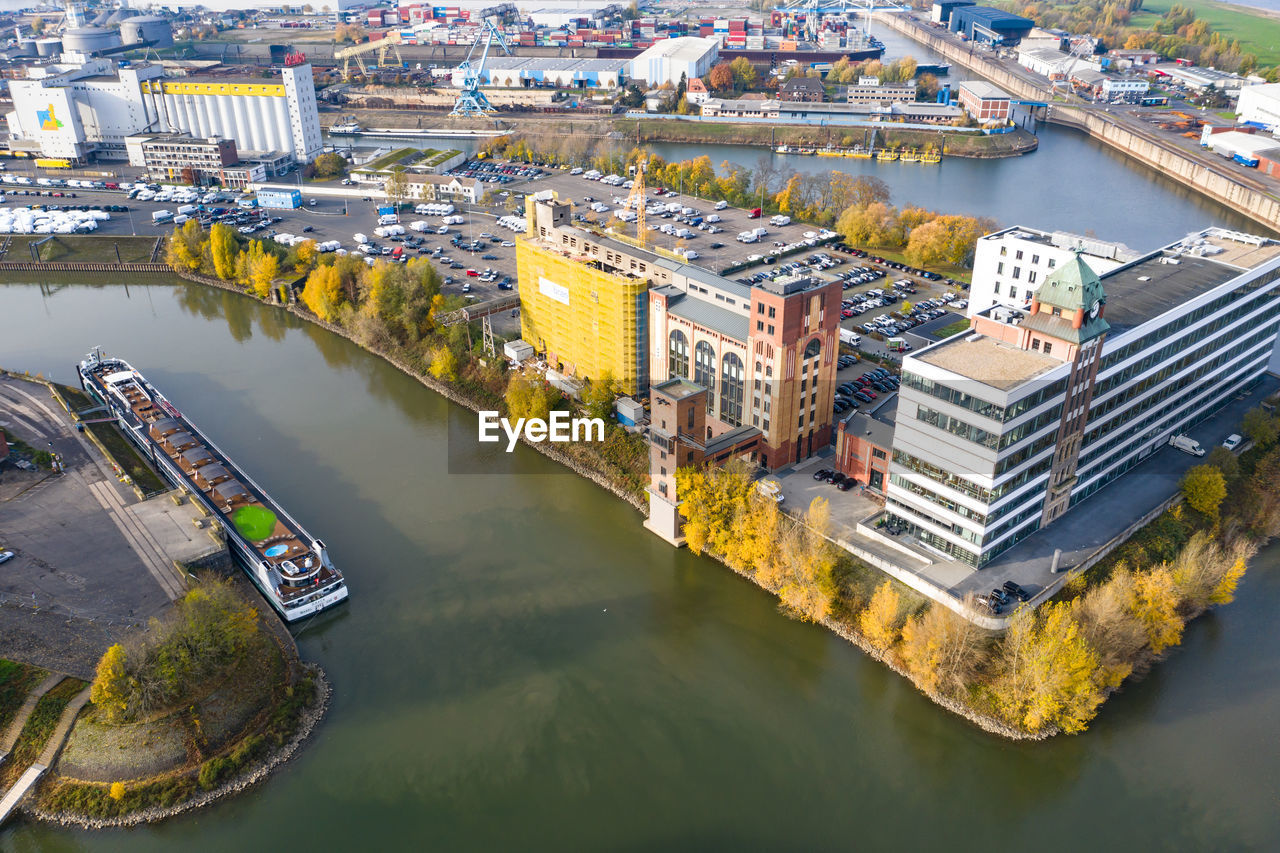 Medienhafen in düsseldorf from a bird's eye view, drone photography