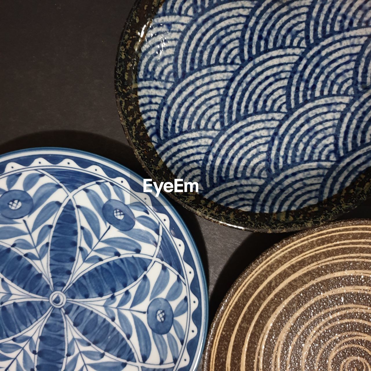 High angle view patterns on bowls