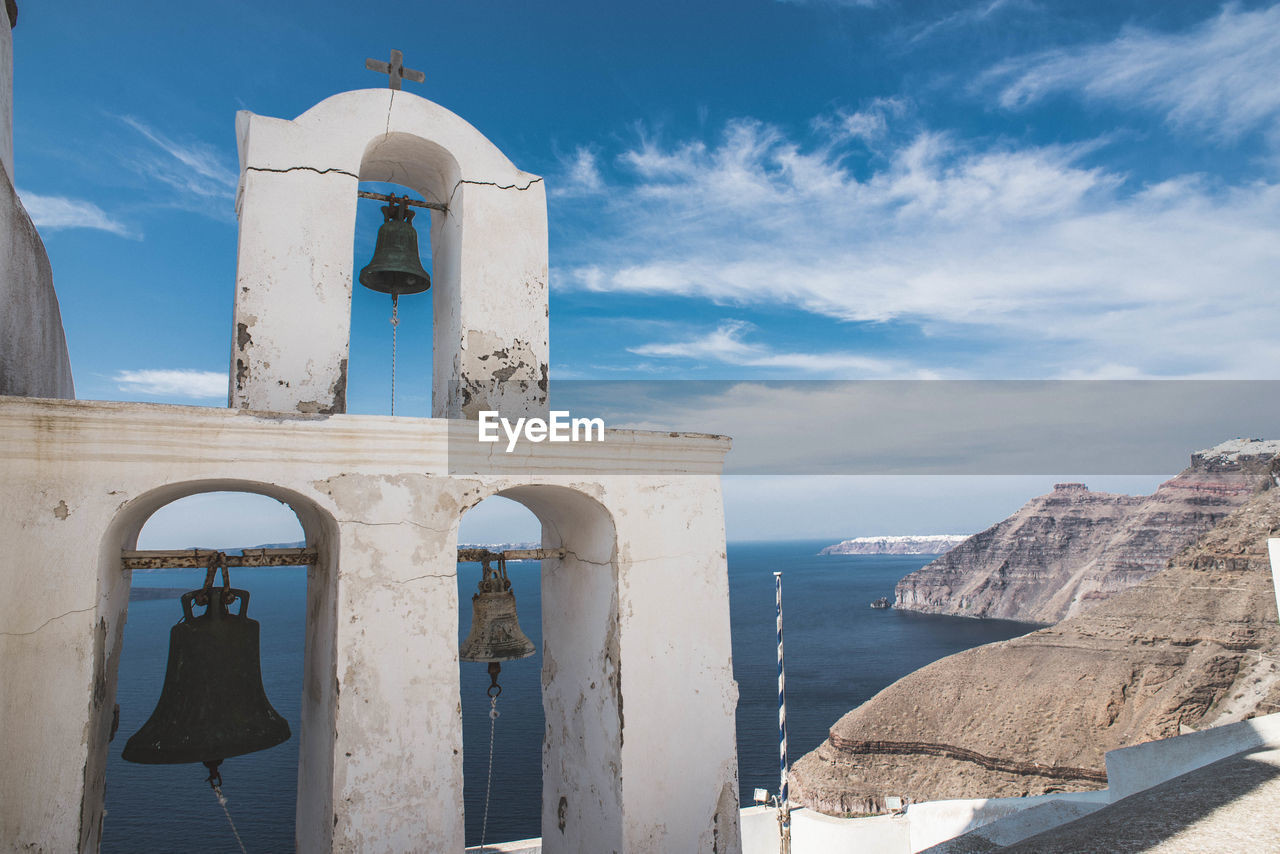 Bells outside church at santorini