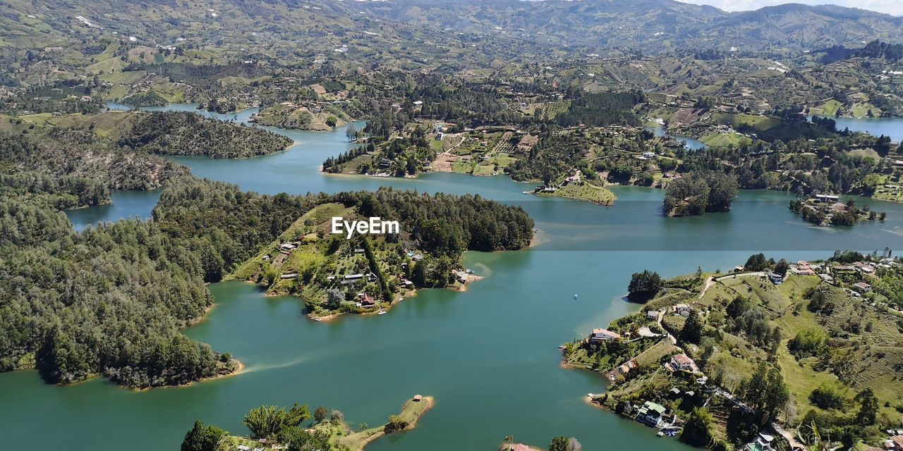 High angle view of lake amidst trees