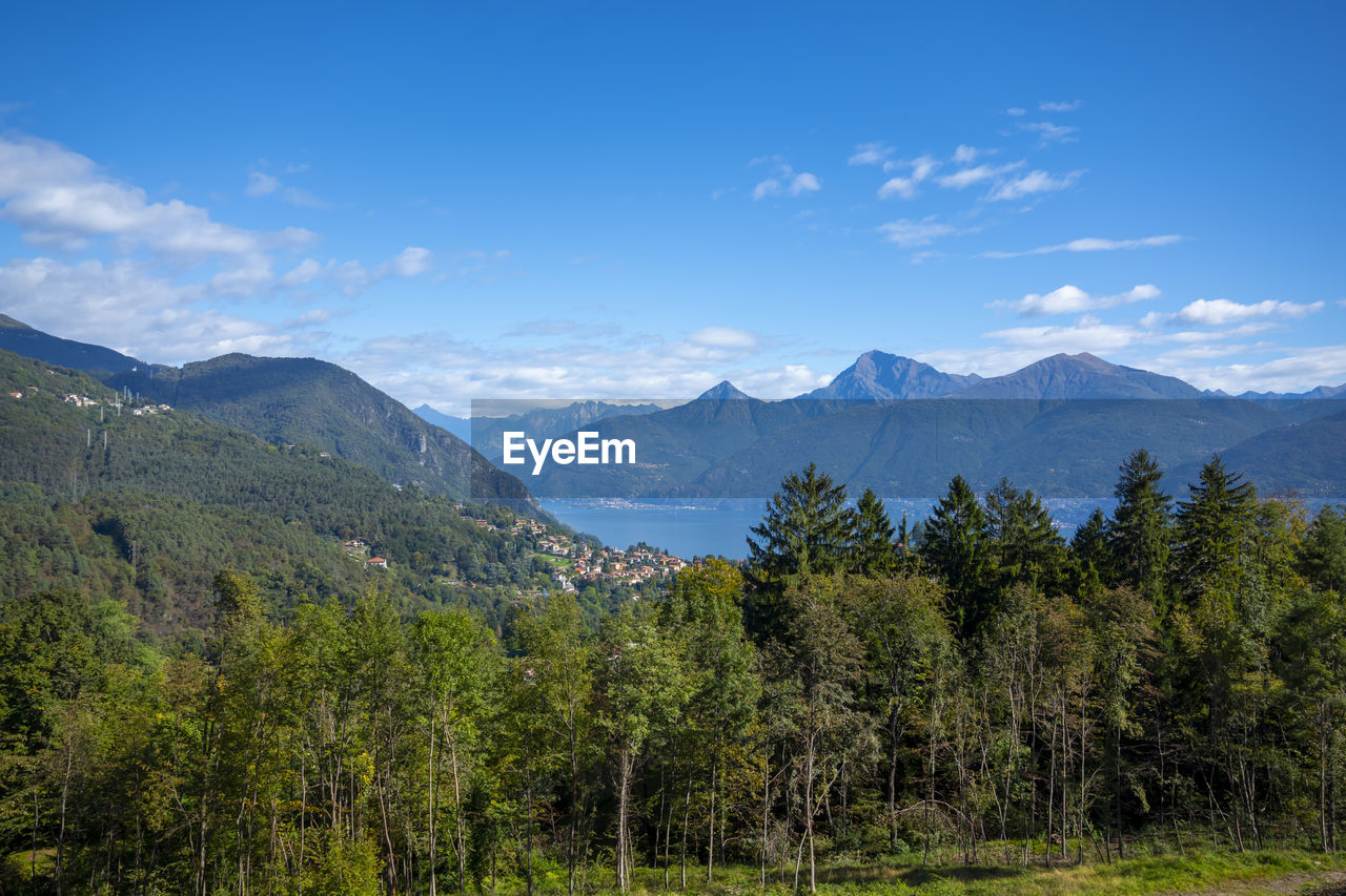 Panoramic view over menaggio village and lake como with mountain in lombardy, italy.