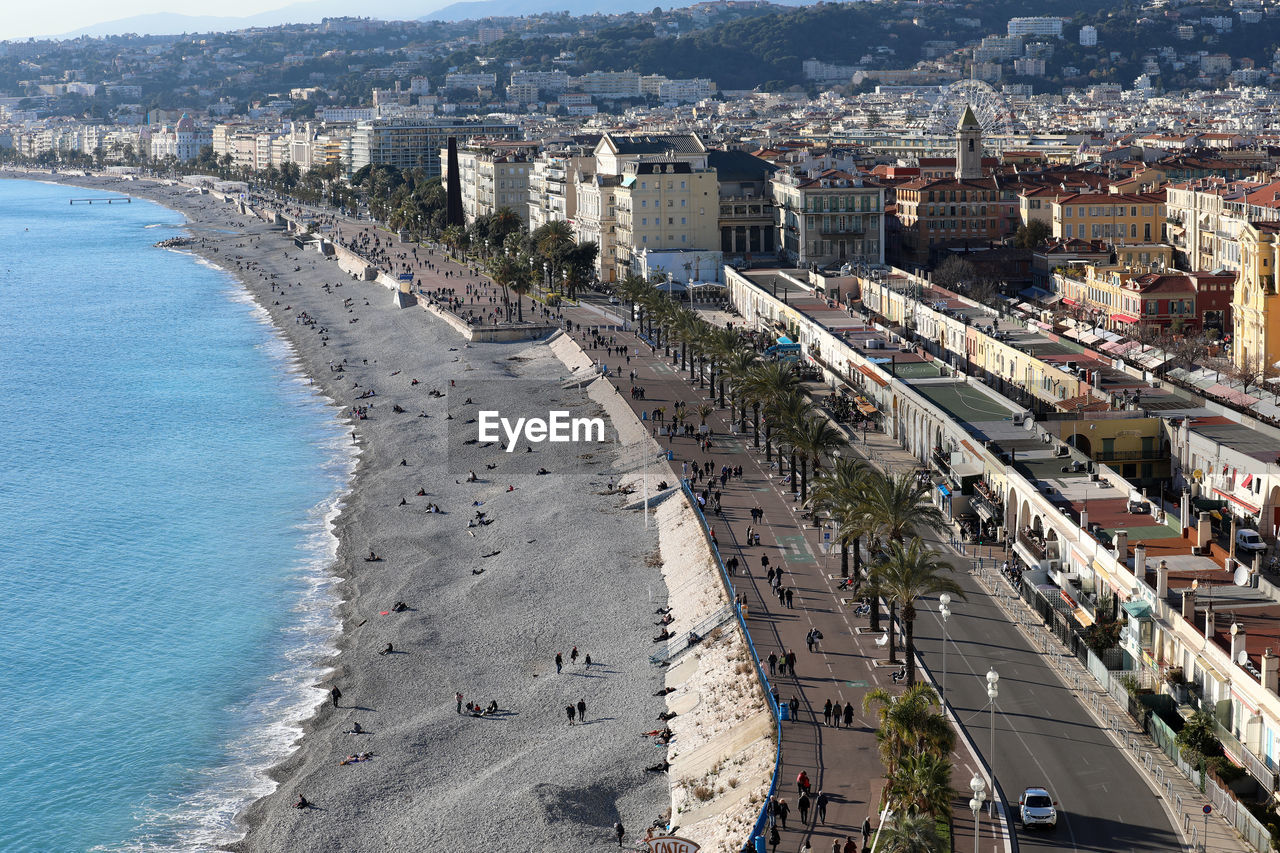 HIGH ANGLE VIEW OF CITY AT BEACH