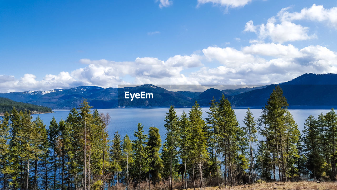 Scenic view of lake against cloudy sky