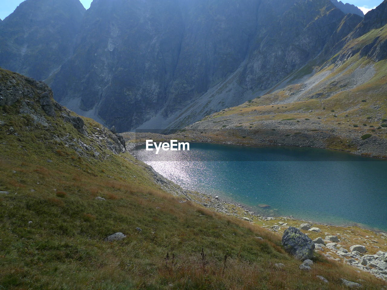 Scenic view of lake and mountains