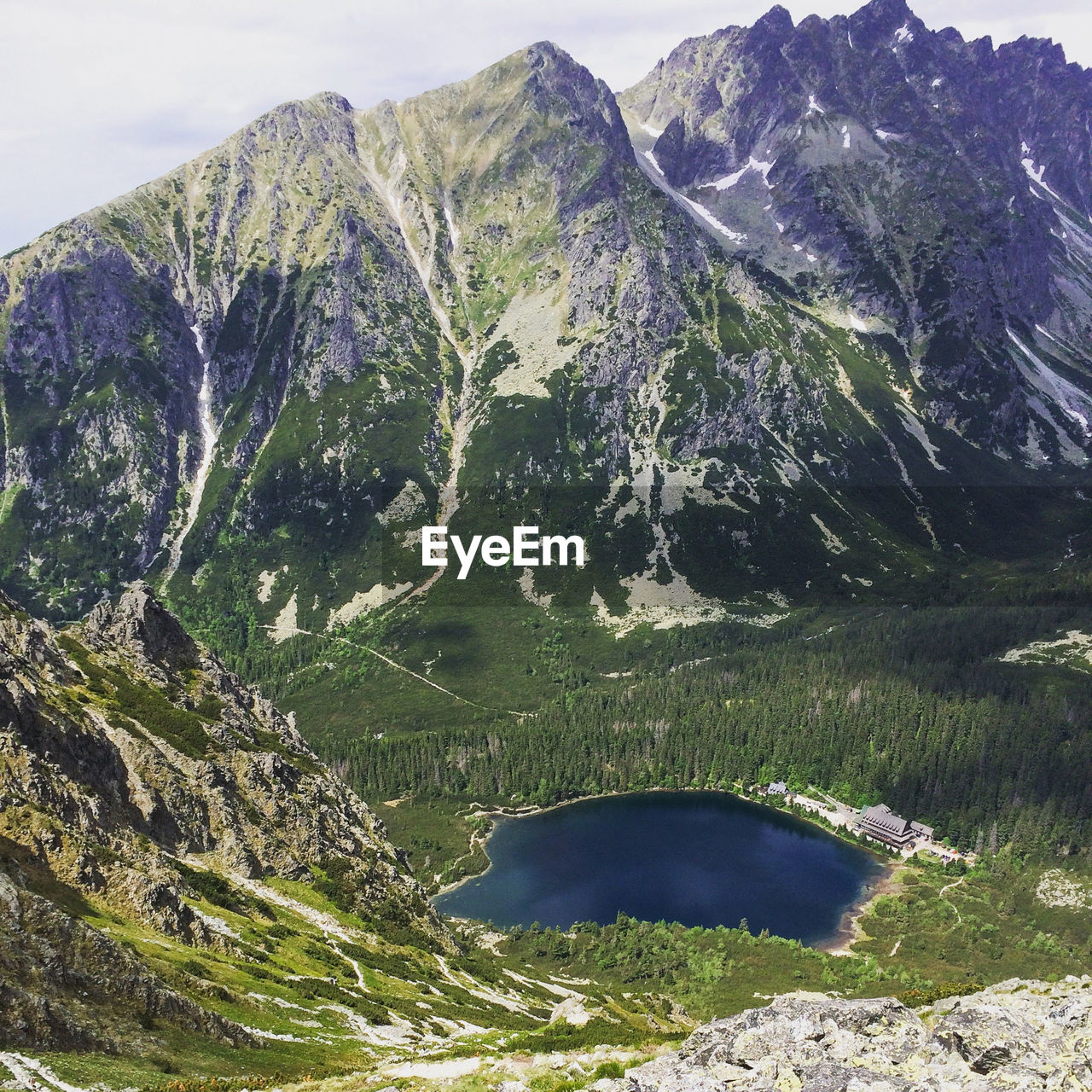 Scenic view of lake and mountains