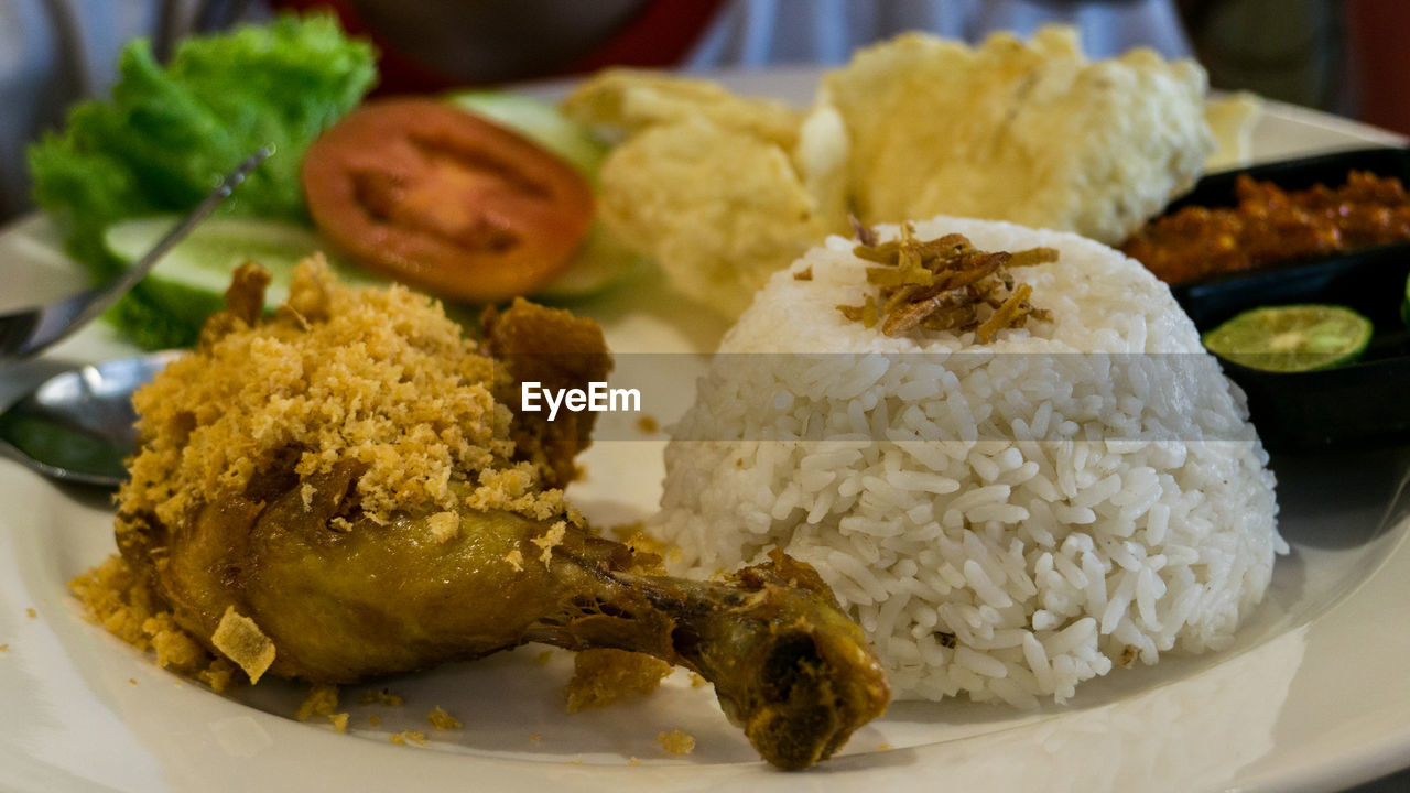 Close-up of food in plate on table