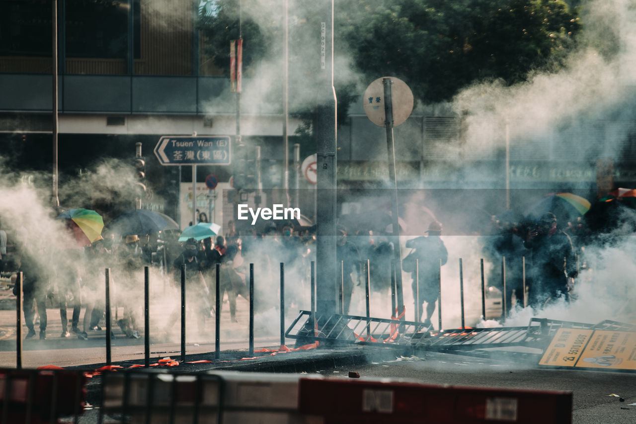 PANORAMIC VIEW OF SMOKE EMITTING FROM GLASS