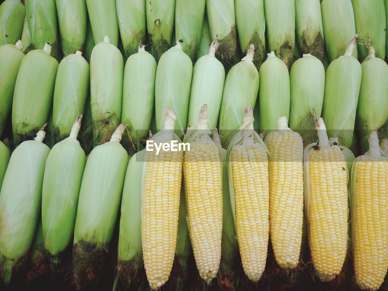 High angle view of corns at market stall