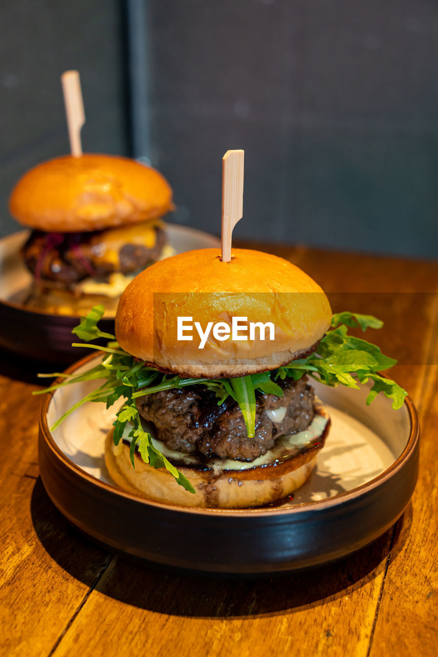 close-up of food served in plate on table